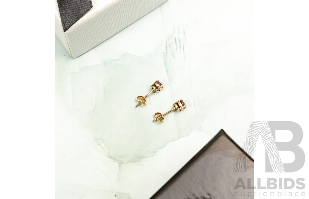 9ct Natural Ruby Stud Earrings, 3.8mm, Est R0.65CT, 0.67 Grams
