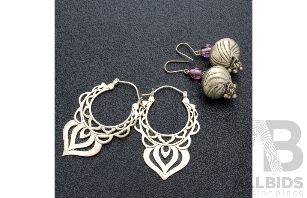 Vintage Silver (2) Pairs of Boho Style Earrings, 29.42 Grams