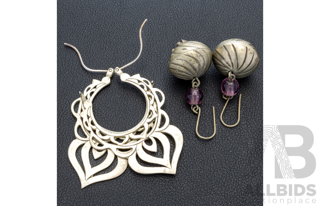 Vintage Silver (2) Pairs of Boho Style Earrings, 29.42 Grams