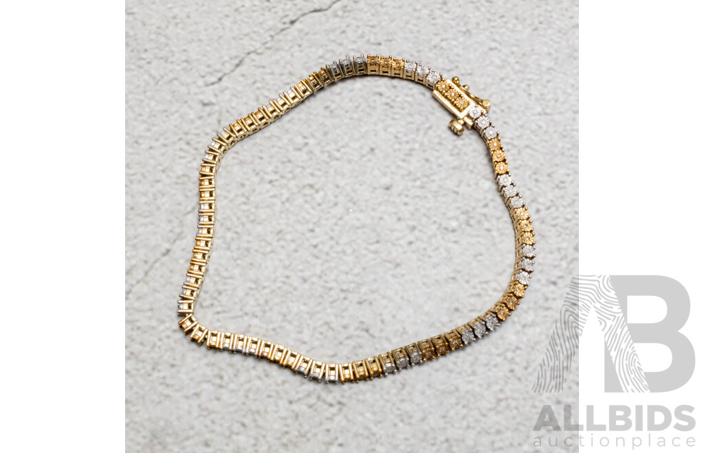 Shiels 14ct Sterling Silver Tennis Bracelet Set with White & Australian Champagne Diamonds, TDW0.25CT, 19cm, 9.48 Grams
