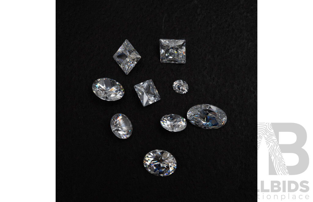 Cubic Zirconia, (9) Unset Round, Oval & Princess Cut Gemstones