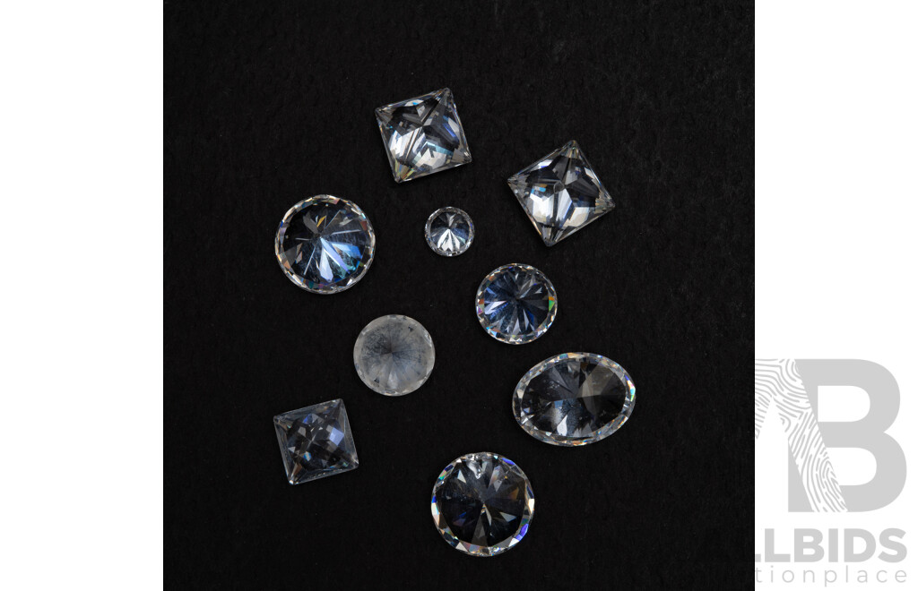 Cubic Zirconia, (9) Unset Round, Oval & Princess Cut Gemstones