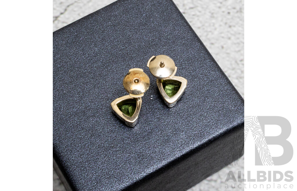 14ct Peridot Stud Earrings, with Flat Backs, 7mm, 2.28 Grams