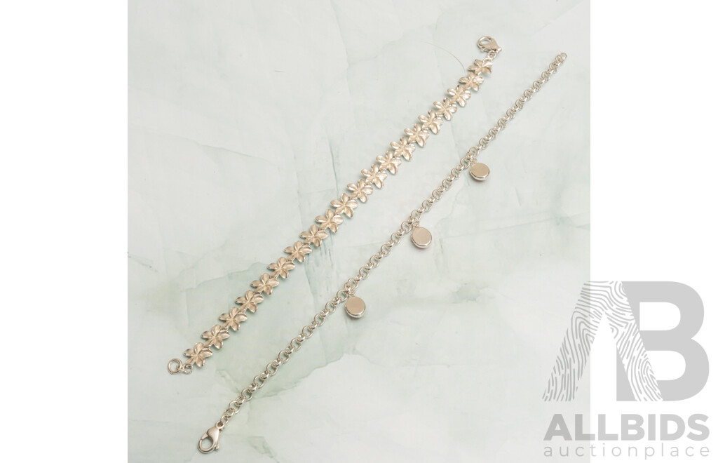 Sterling Silver Frangipani Bracelet 18cm and Sterling Silver Lady Beetle Bracelet 19cm, 13.86 Grams