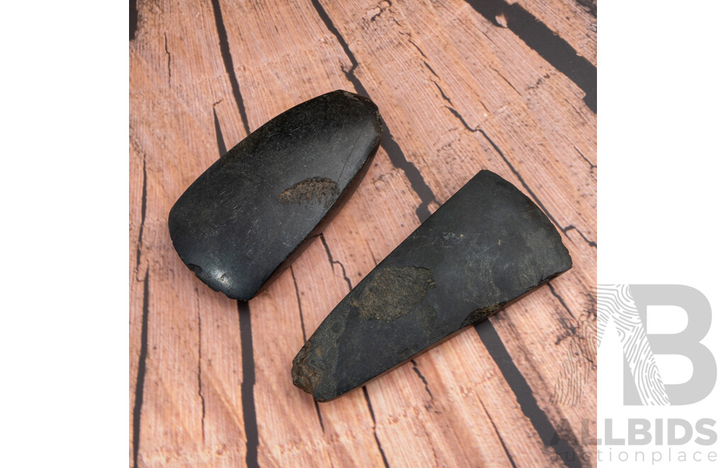Neolithic Green Slate Axe & Adze Heads in Collection Case, Waskuk Hills, Upper Sepik River, Papua New Guinea