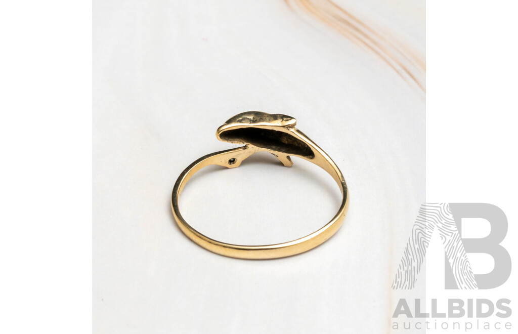 9ct Diamond Set Dolphin Ring, TDW 0.01CT, Size P, 1.39 Grams