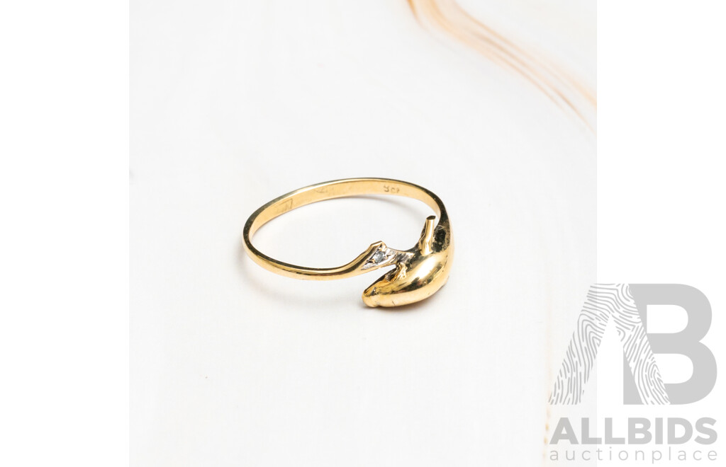 9ct Diamond Set Dolphin Ring, TDW 0.01CT, Size P, 1.39 Grams