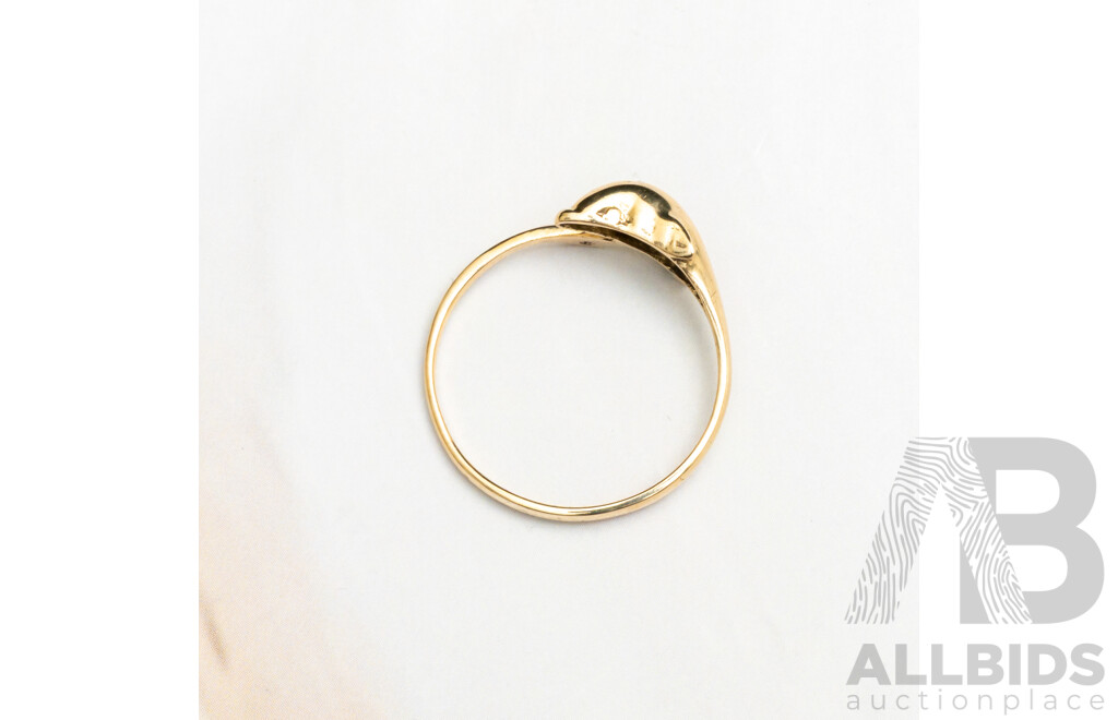 9ct Diamond Set Dolphin Ring, TDW 0.01CT, Size P, 1.39 Grams