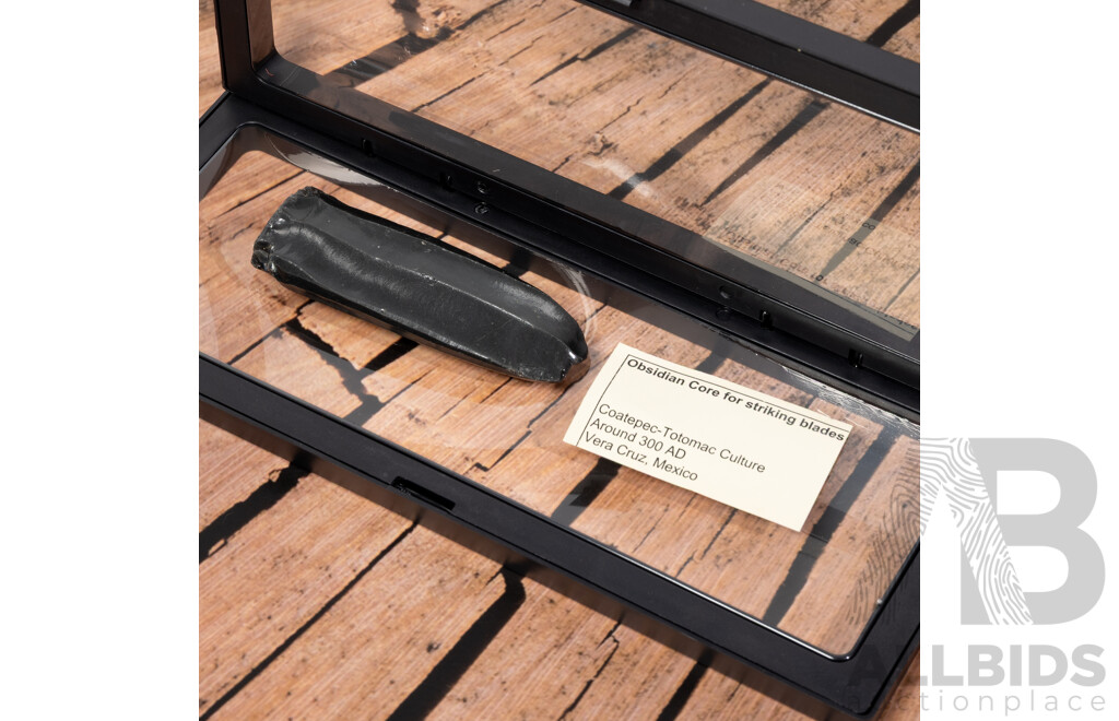 Ancient  Obsidian Core for Striking Blades From Coatepec Totomac Culture, Vera Cruz Mexico, Circa 300AD, in Collectors Case
