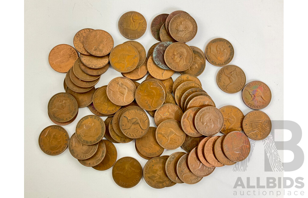 Collection of Australian KGVI and QE2 Pennies, Examples Spanning 1940 to 1962 - Approximately 70