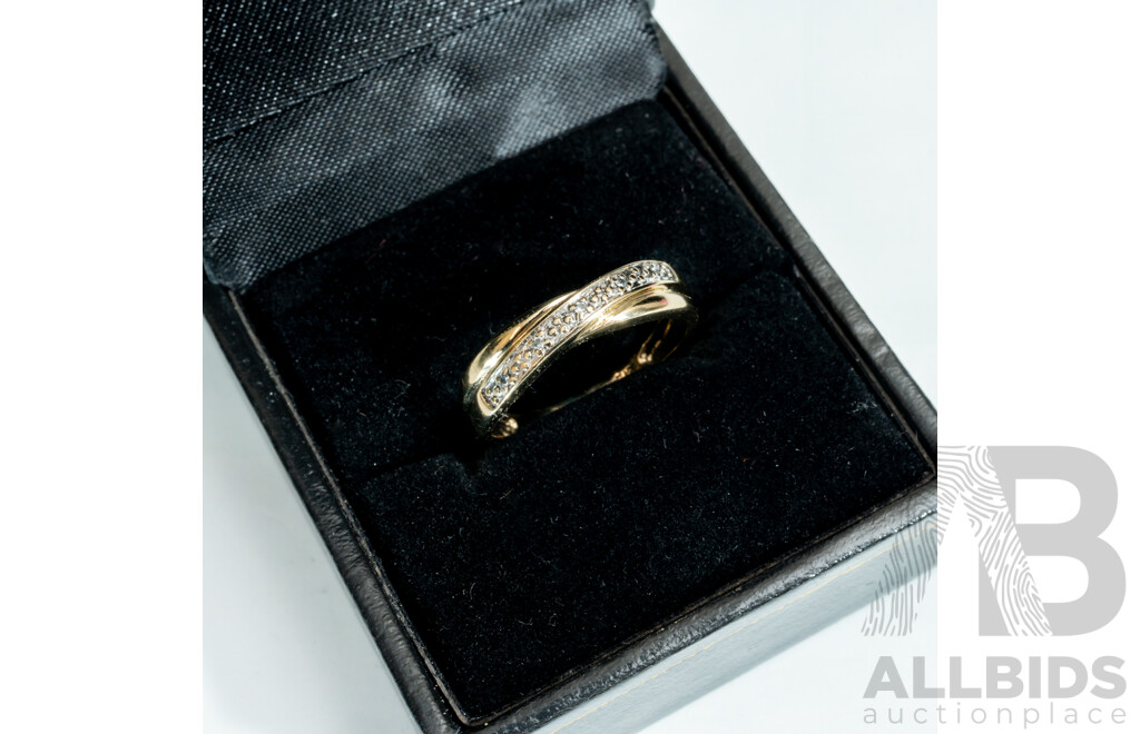 9ct Vintage Diamond Set Crossover Style Ring, TDW 0.025CT, Size N, 1.83 Grams