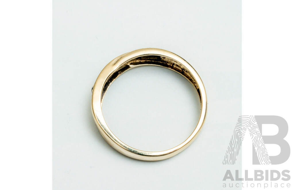 9ct Vintage Diamond Set Crossover Style Ring, TDW 0.025CT, Size N, 1.83 Grams