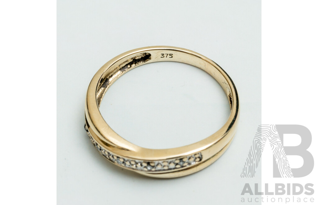9ct Vintage Diamond Set Crossover Style Ring, TDW 0.025CT, Size N, 1.83 Grams