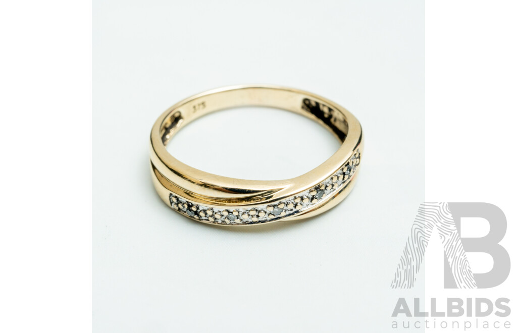 9ct Vintage Diamond Set Crossover Style Ring, TDW 0.025CT, Size N, 1.83 Grams
