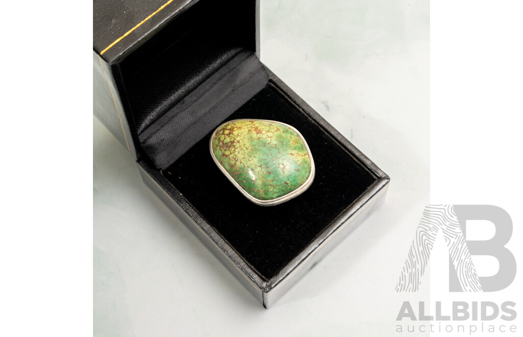 Sterling Silver Navajo Native Turquoise Freeform Cabochon Ring, Size M, 9.29 Grams