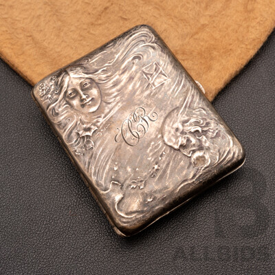 Antique Sterling Silver Art Nouveau Cigarette Case, C.1900, Monogrammed CCR, 79.83 Grams