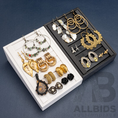 Collection of (13) Pairs of Stud/shepherds Hook Earrings on Presentation Mounts