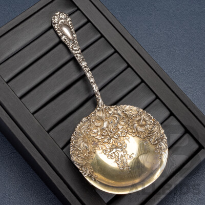 Antique Durgin Sterling Silver Serving Spoon 'chrysanthemum' Pattern, 1897, 41.0 Grams