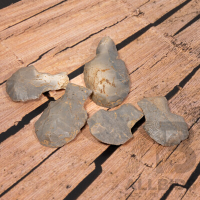 Collection Five Ancient Neolithic Flint Hand Knapped Scrapers, Glovers Cave Site, Trenton, Christian County, Kentucky, USA