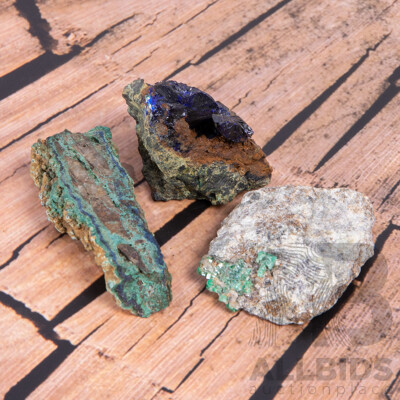 Malechite and Azurite Mineral Specimens in Collectors Frames, From the Pat Collins Collection