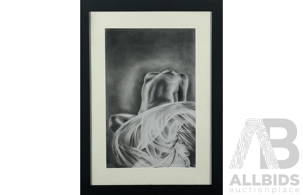 Artist Unknown, (20th Century, Working C2000s), Arching Nude, Pencil & White & Black Charcoal, 74 X 54 Cm (frame)