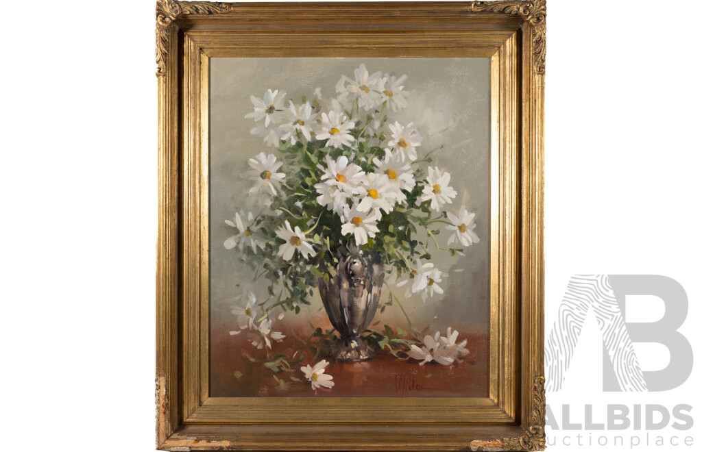 I Millor, (Date Unknown), Still Life Daisy Vase, Vintage Oil on Canvas Board, 59 x 49 cm (image)