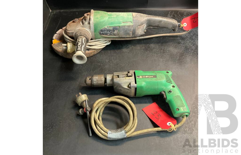 HITACHI G23SE2  230mm Angle Grinder & Drill - Lot of 2