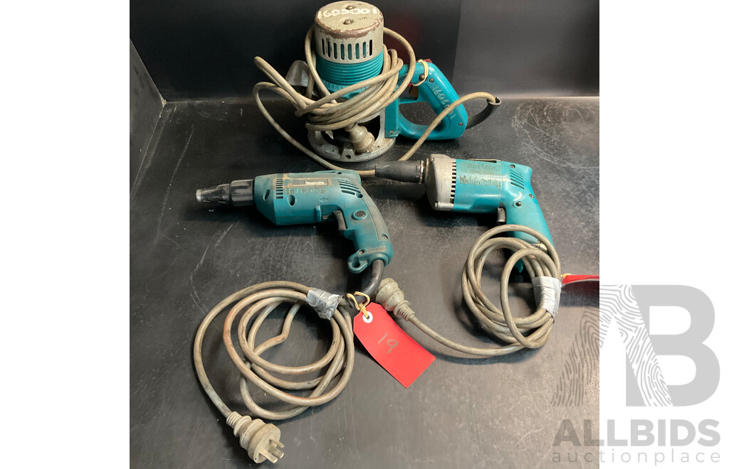 MAKITA 6821 Drywall Screw Gun X2 & 3601B Handle Router - Lot of 3