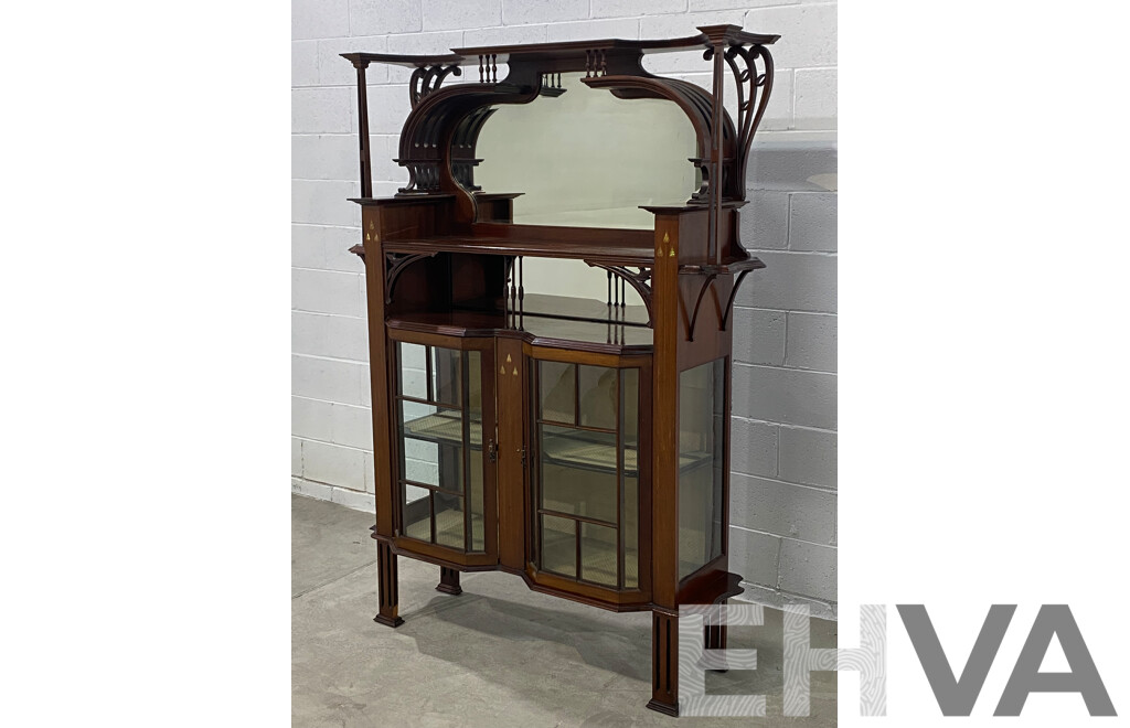 Arts and Crafts Inlaid Mahogany Display Cabinet or Etagere