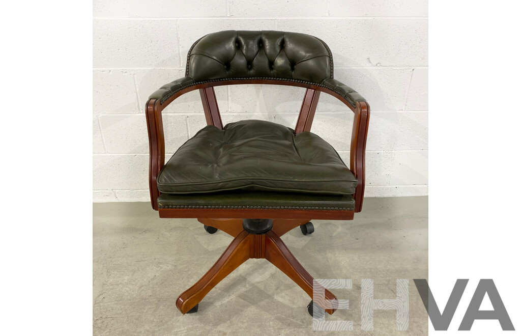 Antique Style Buttonback Olive Leather Office Chair