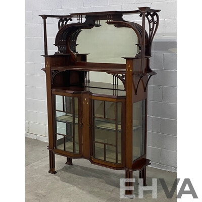 Arts and Crafts Inlaid Mahogany Display Cabinet or Etagere