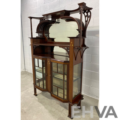 Arts and Crafts Inlaid Mahogany Display Cabinet or Etagere