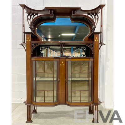 Arts and Crafts Inlaid Mahogany Display Cabinet or Etagere