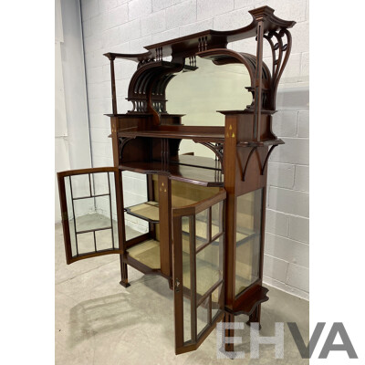 Arts and Crafts Inlaid Mahogany Display Cabinet or Etagere