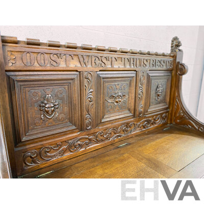 19th Century Dutch Heavily Carved Oak Monks Bench