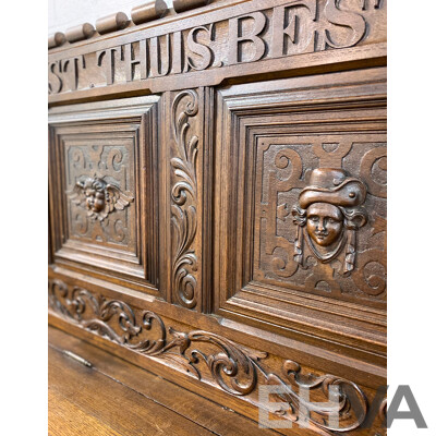 19th Century Dutch Heavily Carved Oak Monks Bench