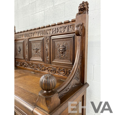 19th Century Dutch Heavily Carved Oak Monks Bench