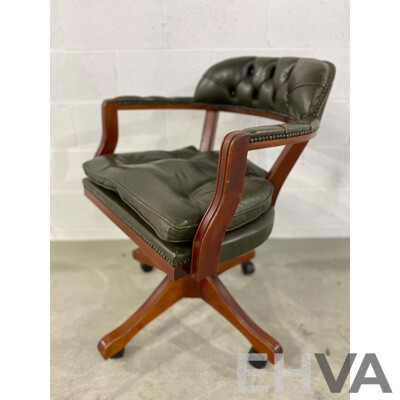 Antique Style Buttonback Olive Leather Office Chair