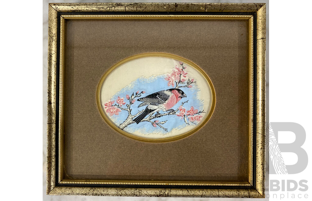 Collection of Framed Bird Themed Jacquard Woven Pictures by Charles Berisford