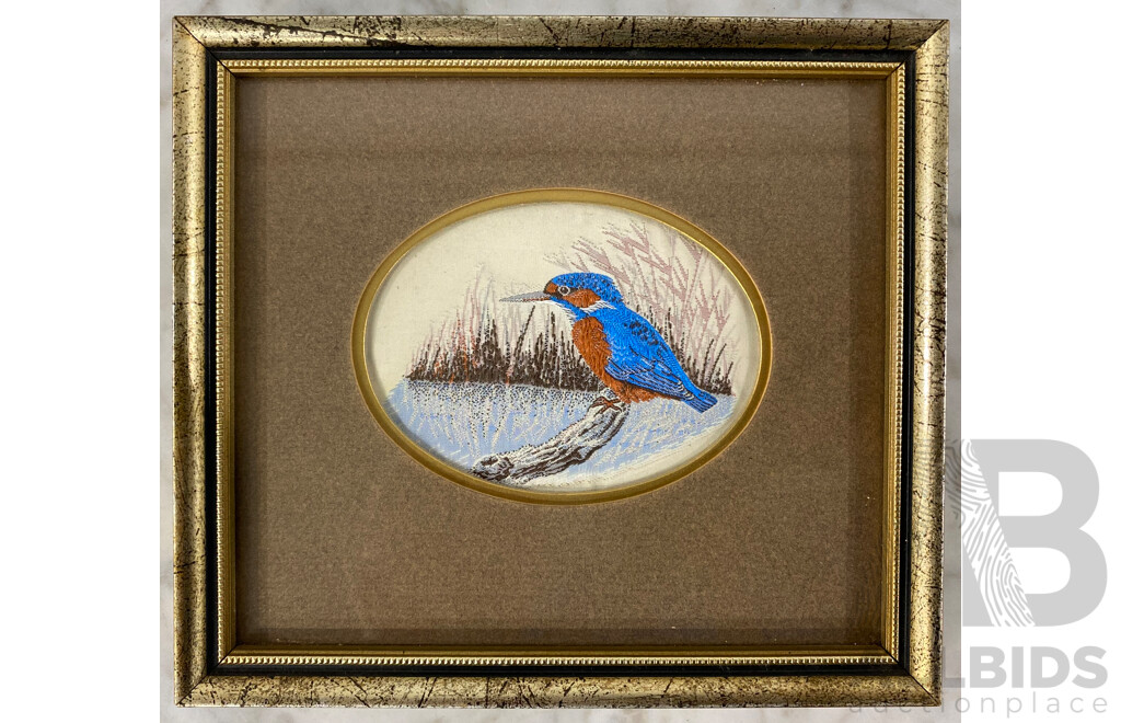 Collection of Framed Bird Themed Jacquard Woven Pictures by Charles Berisford