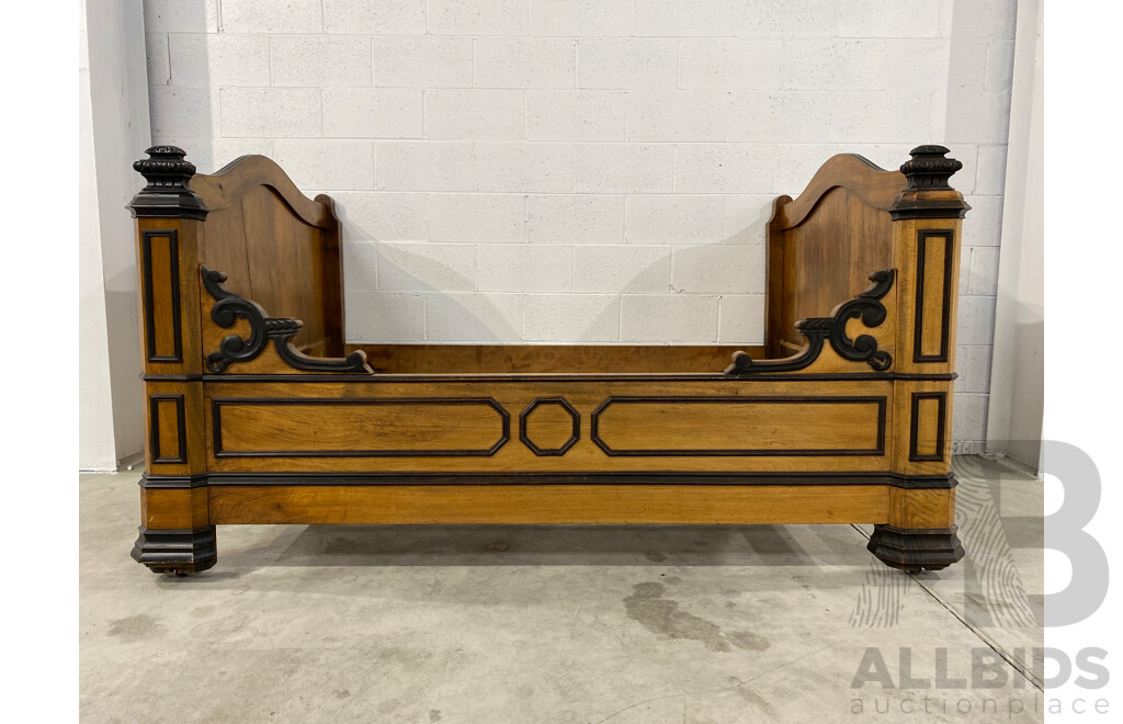 Victorian Walnut Part Ebonised Bed Frame