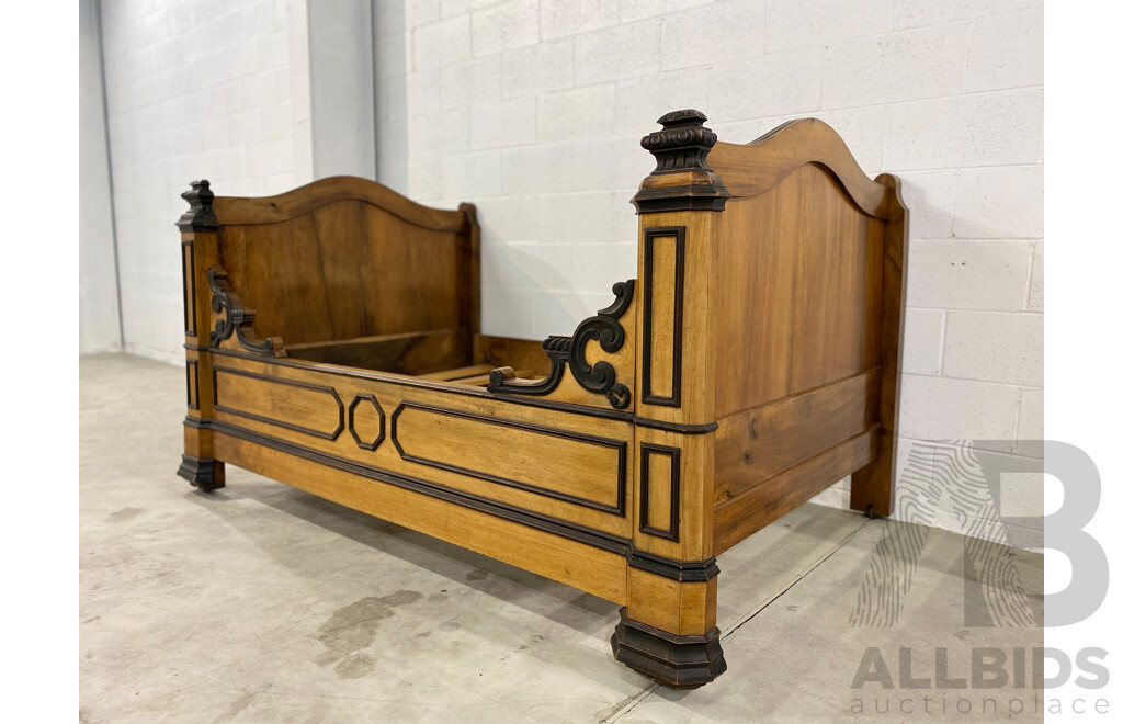 Victorian Walnut Part Ebonised Bed Frame