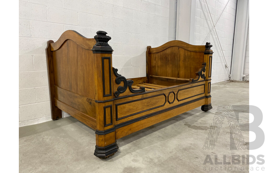 Victorian Walnut Part Ebonised Bed Frame