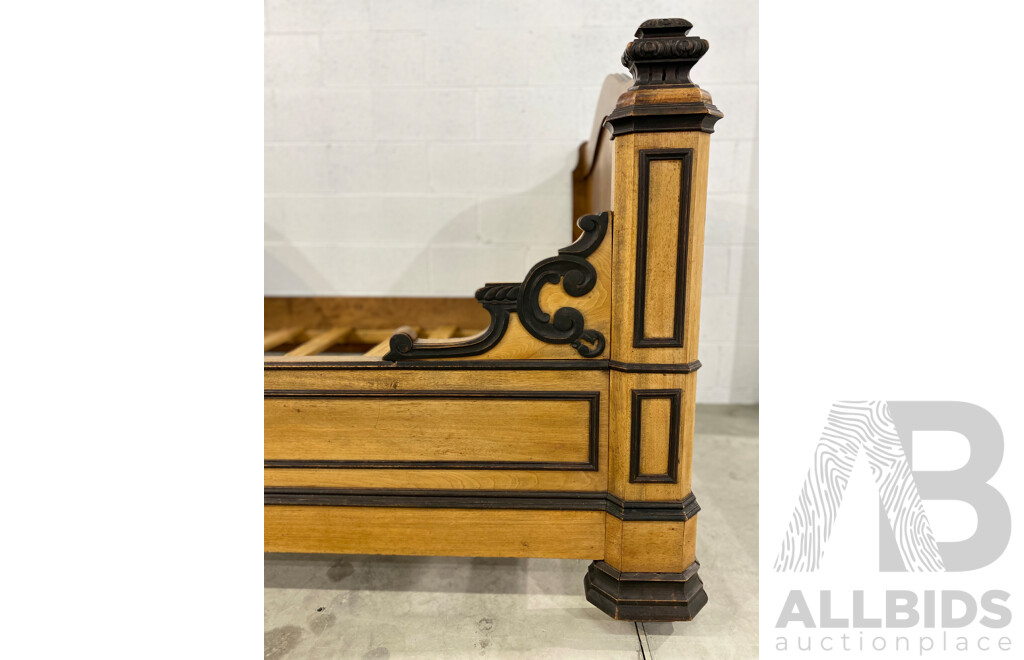 Victorian Walnut Part Ebonised Bed Frame