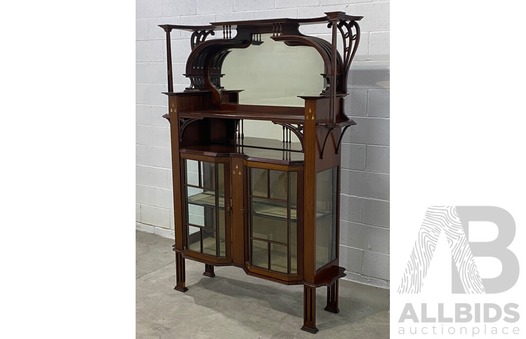 Arts and Crafts Inlaid Mahogany Display Cabinet or Etagere