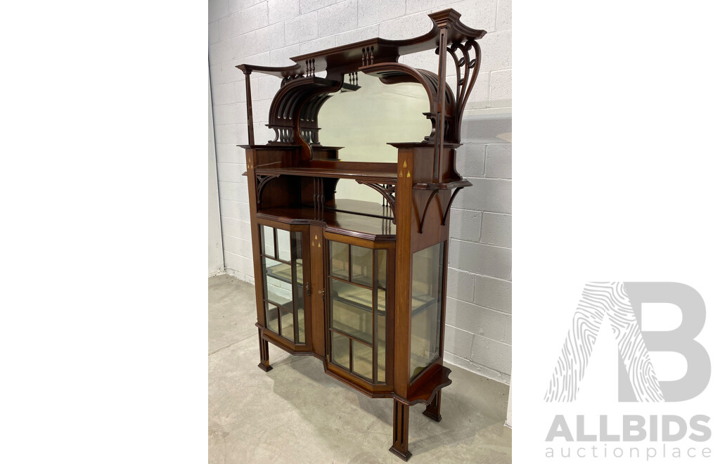 Arts and Crafts Inlaid Mahogany Display Cabinet or Etagere