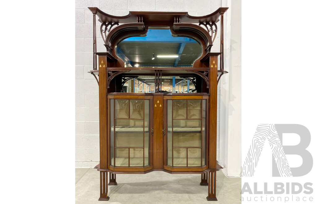 Arts and Crafts Inlaid Mahogany Display Cabinet or Etagere