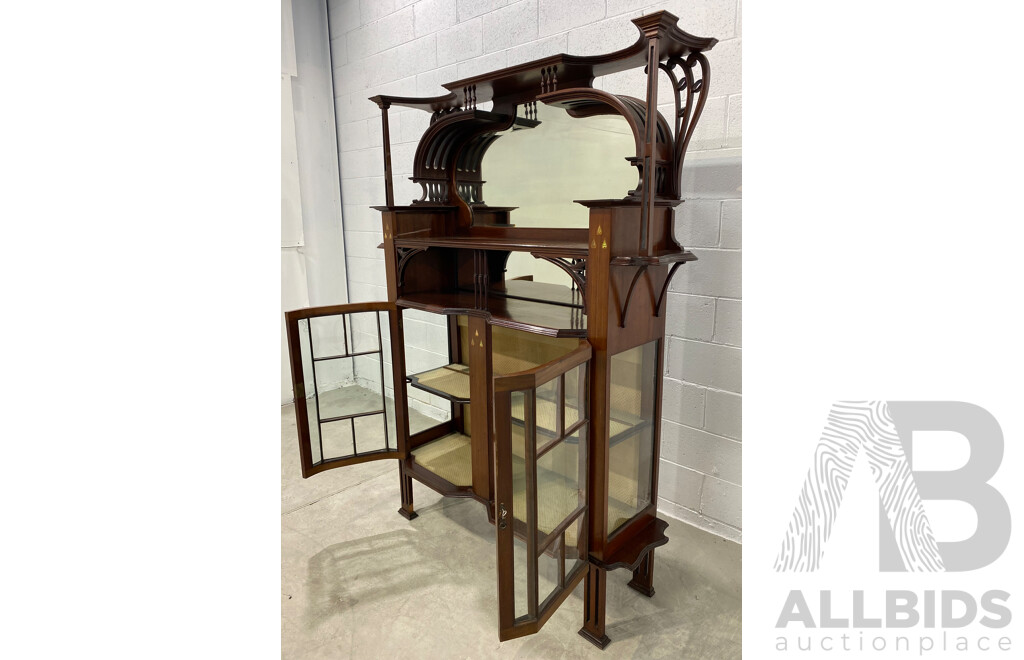 Arts and Crafts Inlaid Mahogany Display Cabinet or Etagere