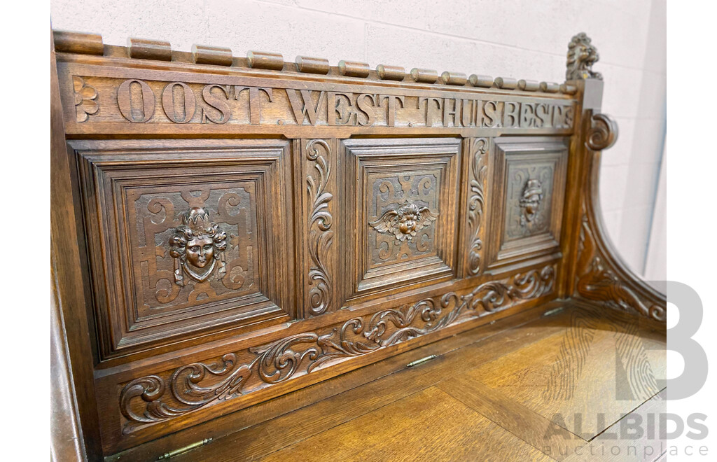 19th Century Dutch Heavily Carved Oak Monks Bench