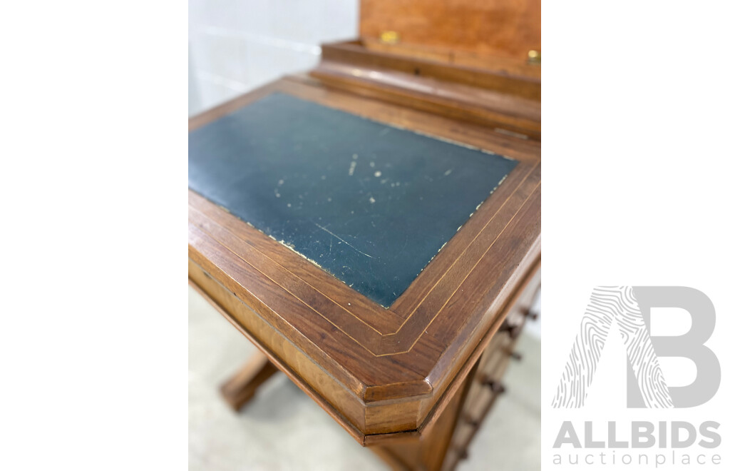 Victorian Mahogany Leather Inlaid Four Drawer Davenport